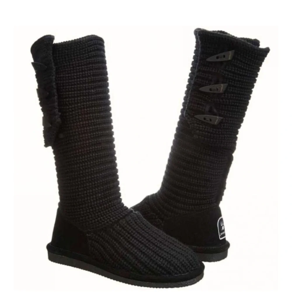 BearPaw Tall Black Knit Sweater Boots